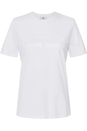 Elisabetta Franchi Femme, Tops, Blanc, Taille: 36 FR T-shirt en jersey avec logo brodé et strass