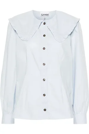 Ganni Femme, Blouses et Chemises, Blanc, Taille: 40 FR Chemise Popeline à Col Volanté
