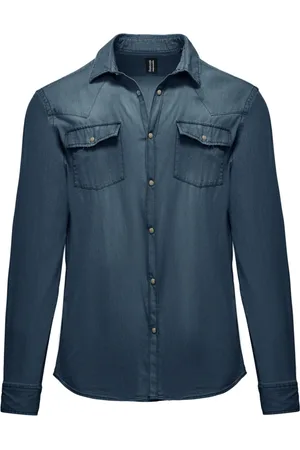 Bomboogie Homme, Chemises, Bleu, Taille: 2XL Chemise Rodeo en Denim Stretch