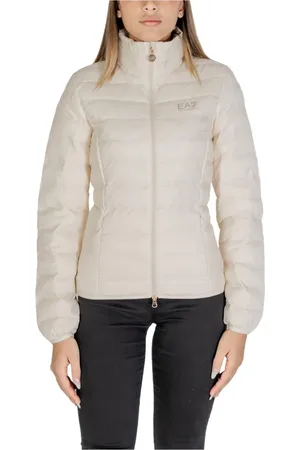 EA7 Femme, Vestes, Blanc, Taille: 36 FR Veste Rembourrée Blanche à Fermeture Éclair