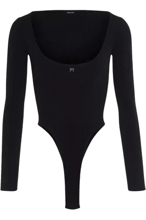 MUGLER Femme, Tops, Noir, Taille: 40 FR Body Noir Tricoté avec Décolleté Plongeant