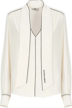 Elisabetta Franchi Femme, Blouses et Chemises, , Taille: 44 FR Chemise Ivoire en Viscose avec Col en V