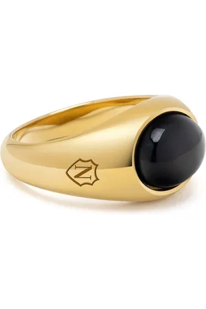 Nialaya Homme, Accessoires, Jaune, Taille: 62 MM Chevalière Ovale Dorée avec Onyx Noir