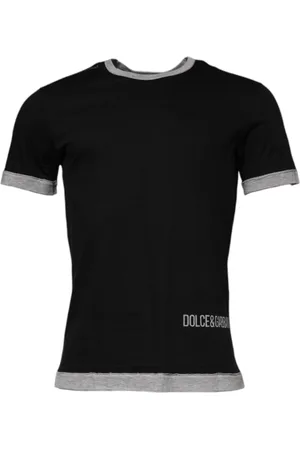 Dolce & Gabbana Homme, Tops, Noir, Taille: S Tee-shirt noir en coton avec logo imprimé