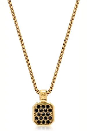Nialaya Homme, Accessoires, Jaune, Taille: L Collier en Or avec Pendentif Carré en ZC Noir