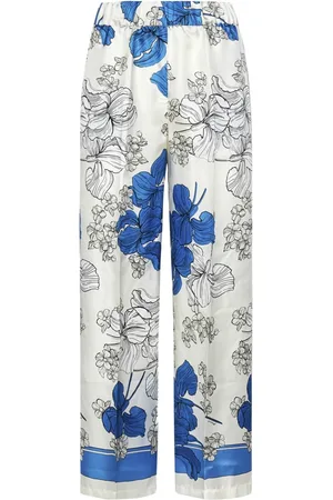 P.A.R.O.S.H. Femme, Pantalons, Multicolore, Taille: 36 FR Pantalon en soie à imprimé floral bleu