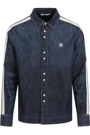 Palm Angels Homme, Vestes, Bleu, Taille: M Veste en jean bleu avec bandes blanches
