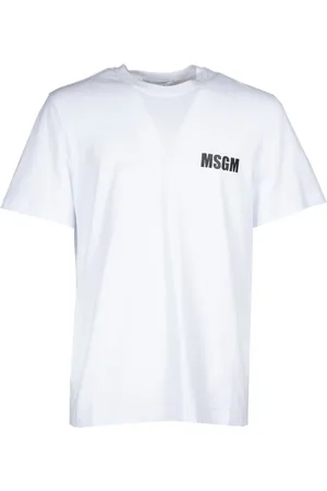 Msgm Homme, Tops, Blanc, Taille: S T-shirt en coton à col rond avec logo
