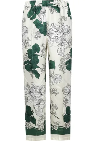 P.A.R.O.S.H. Femme, Pantalons, Multicolore, Taille: 36 FR Pantalon en soie à imprimé floral vert