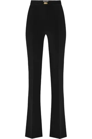 Elisabetta Franchi Femme, Pantalons, Noir, Taille: 44 FR Pantalon Évasé en Crêpe avec Plaque Logo