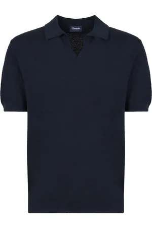 DRUMOHR Homme, Tops, Bleu, Taille: M Polo en Coton Col V Bord Côtes