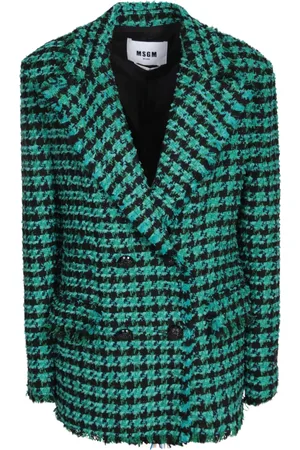 Msgm Femme, Vestes, Vert, Taille: 36 FR Veste croisée verte à bords effilochés