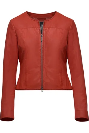 Bomboogie Femme, Vestes, Rouge, Taille: 44 FR Veste Essentielle en Cuir à Col Rond