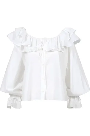 Msgm Femme, Blouses et Chemises, Blanc, Taille: 38 FR Chemisier Blanc en Coton à Volants