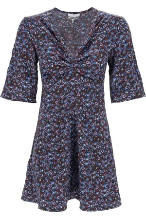 Ganni Femme, Robes, Multicolore, Taille: 42 FR Mini Robe Florale Froncée en Satin