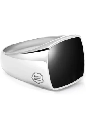 Nialaya Homme, Accessoires, Gris, Taille: 64 MM Bague Chevalière Onyx Argenté