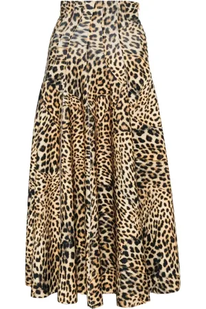 Norma Kamali Femme, Jupes, Brun, Taille: 36 FR Grace Skirt Imprimé Guépard Marron Caramel