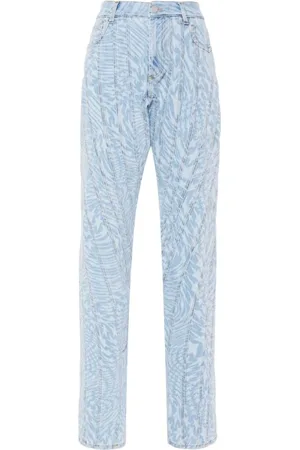 MUGLER Femme, Jeans, Bleu, Taille: 36 FR Jean Évasé à Imprimé Étoiles