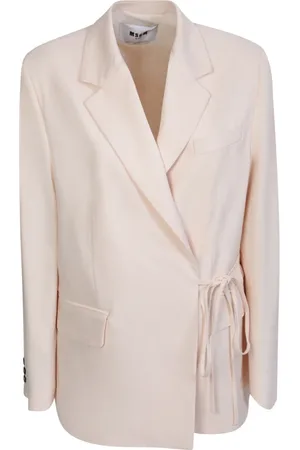 Msgm Femme, Vestes, , Taille: 36 FR Élégant Veste Blanche à Revers Crantés