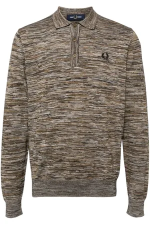 Fred Perry Homme, Pulls, Vert, Taille: M T-shirt à Manches Longues en Tricot Teint dans l`Espace