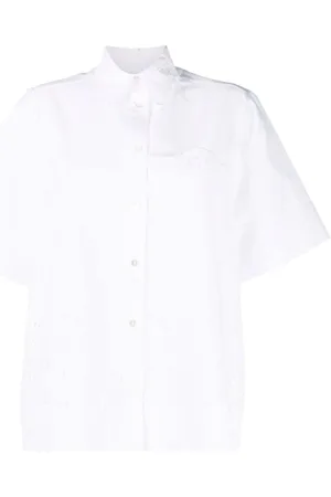P.A.R.O.S.H. Femme, Blouses et Chemises, Blanc, Taille: 36 FR Élégante chemise blanche à manches courtes en coton