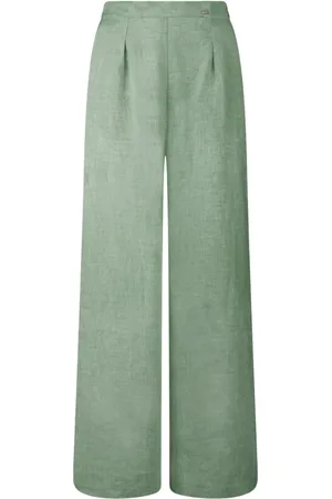 Bomboogie Femme, Pantalons, Vert, Taille: 36 FR Linen Palazzo Pants