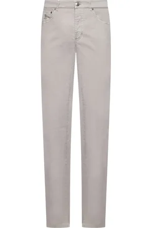 Brunello Cucinelli Homme, Pantalons, Gris, Taille: S Pantalon en Gabardine de Coton Beige Coupe Italienne