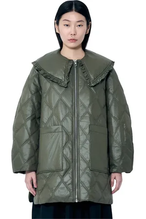 Ganni Femme, Manteaux, Vert, Taille: 38 FR Veste matelassée à grand col