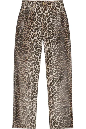 Ganni Femme, Pantalons, Multicolore, Taille: W28 Jean en mélange de coton à imprimé léopard