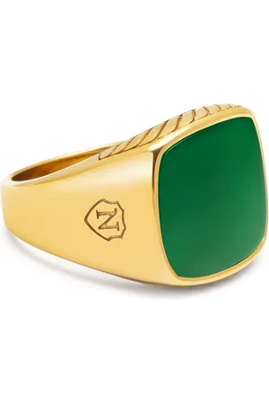 Nialaya Homme, Accessoires, Jaune, Taille: 64 MM Chevalière en Or avec Jade Vert