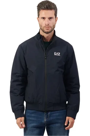 EA7 Homme, Vestes, Bleu, Taille: 3XL Manteau Bleu Léger Logo Fermeture Éclair