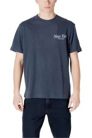 Calvin Klein Homme, Tops, Bleu, Taille: XL T-shirt Bleu en Coton Col Rond Manches Courtes