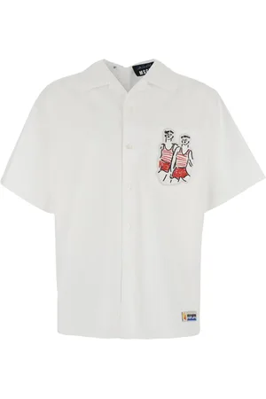 Msgm Homme, Chemises, Blanc, Taille: XL Chemise Blanche en Coton avec Écusson sur la Poitrine