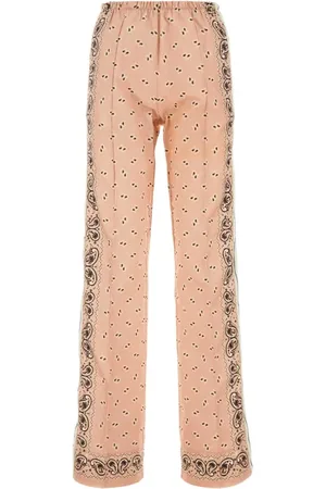 Palm Angels Femme, Pantalons, Rose, Taille: 36 FR Pantalon Large Imprimé en Mélange de Lin