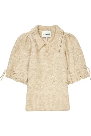 Munthe Femme, Pulls, , Taille: 42 FR Élégant pull polo brodé de fleurs