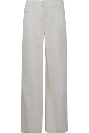 7 for all Mankind Femme, Pantalons, Blanc, Taille: W30 Pantalon Large en Lin Bleu