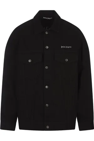 Palm Angels Homme, Vestes, Noir, Taille: L Veste en jean noire avec logo imprimé