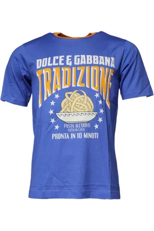 Dolce & Gabbana Homme, Tops, Bleu, Taille: L T-shirt en Coton Bleu à Imprimé Graphique