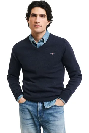 GANT Homme, Pulls, Bleu, Taille: 3XL Pull V-cou en laine d`agneau ultrafine
