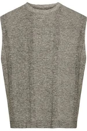 Maison Margiela Homme, Pulls, Gris, Taille: L Pull sans manches gris côtelé