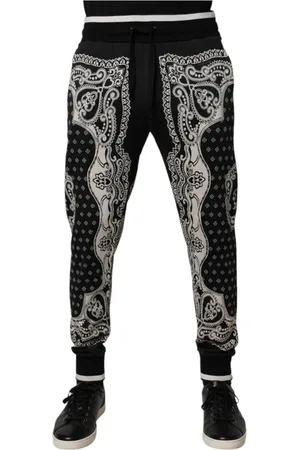 Dolce & Gabbana Homme, Pantalons, Noir, Taille: L Pantalon Jogger en Coton Imprimé Bandana Noir