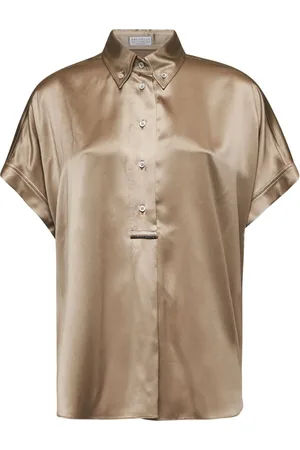 Brunello Cucinelli Femme, Blouses et Chemises, Vert, Taille: 42 FR Chemisier en Soie à Manches Kimono