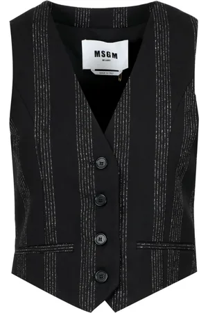 Msgm Femme, Vestes, Noir, Taille: 38 FR Veste en Laine à Rayures et Col en V