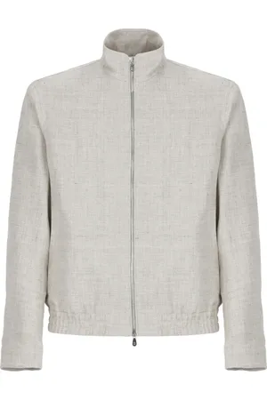Brunello Cucinelli Homme, Vestes, Gris, Taille: M Blouson Bomber en Lin Gris à Col Montant