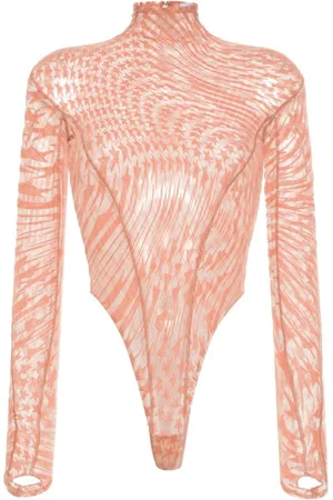 MUGLER Femme, Tops, Rose, Taille: 38 FR Top Rose Pêche Détails en Mesh