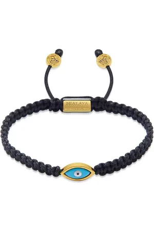 Nialaya Homme, Accessoires, Jaune, Taille: L Bracelet Noir en Corde avec Œil Maléfique Doré