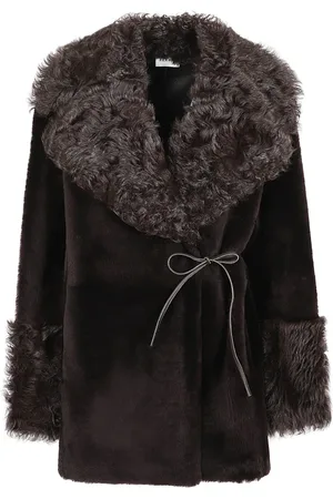 P.A.R.O.S.H. Femme, Vestes, Brun, Taille: 40 FR Manteau en peau de mouton blanche à double boutonnage avec détails en cuir