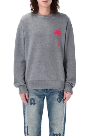 Palm Angels Homme, Pulls, Gris, Taille: L Pull en Tricot avec Palmiers au Dos