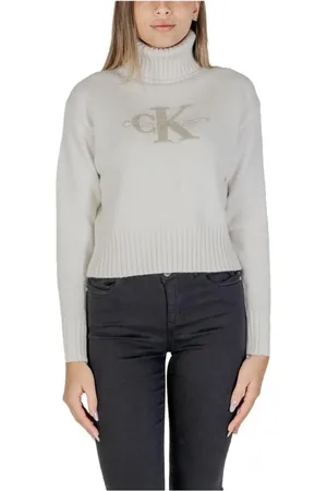 Calvin Klein Femme, Pulls, , Taille: 42 FR Monogram Cream Cotton Turtleneck Sweater