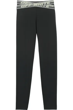 OFF-WHITE Femme, Pantalons, Noir, Taille: 36 FR Leggings à Taille Élastiquée et Logo Intarsia